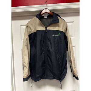 Vintage Dimco Girl Scouts Tan & Black Mesh Lined Hooded Windbreaker Sz L